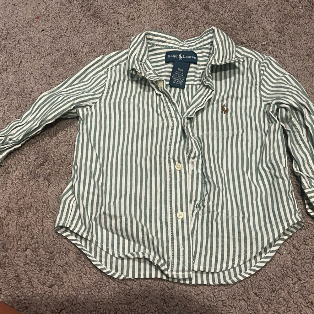 Ralph Lauren Green and White Striped Shirt